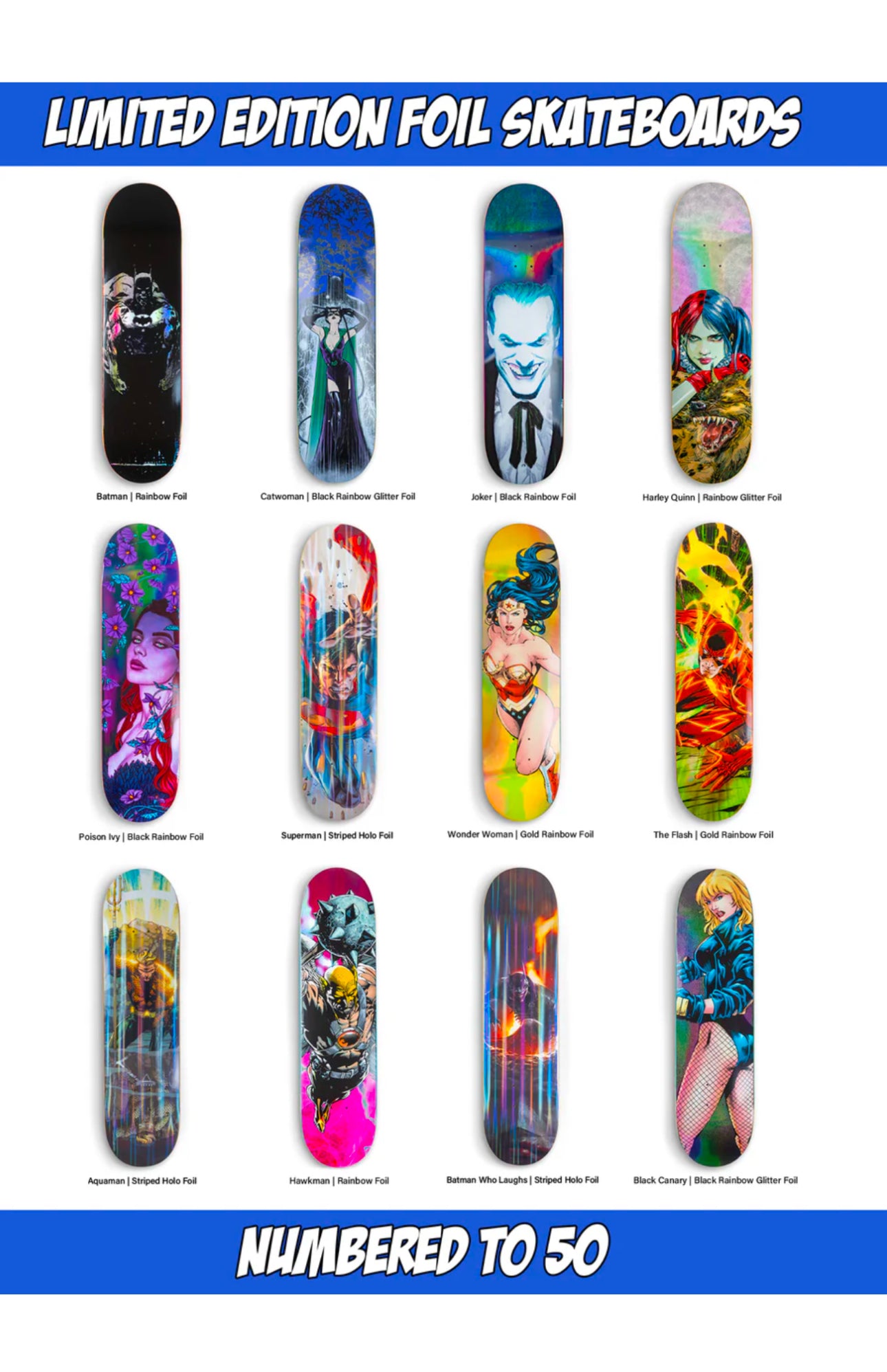 DC Comics Blind Bag Skateboard Decks by Color Bars