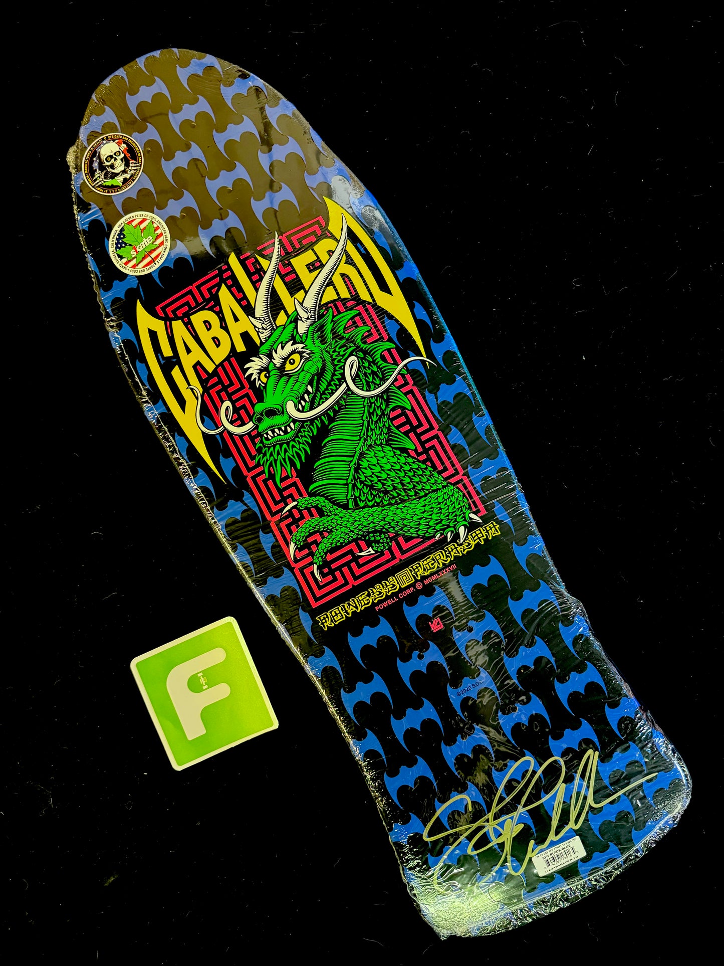 Signed Steve Caballero Autographed Skateboard Deck Powell Peralta Black Bats Dragon