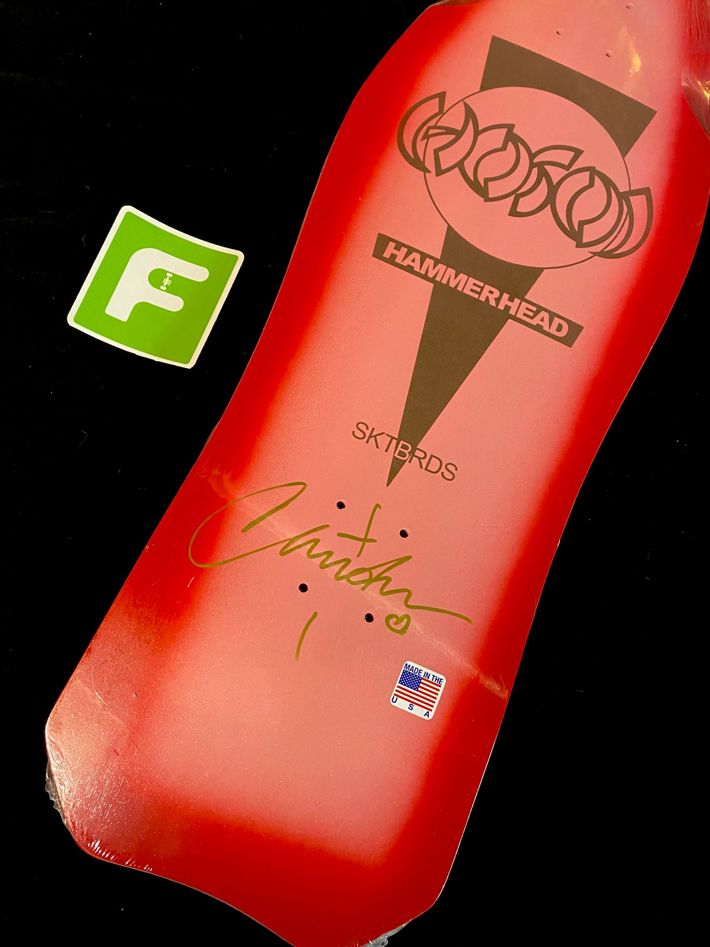Signed Christian Hosoi Hammerhead Autographed Skateboard Deck Pink Gold Speckled