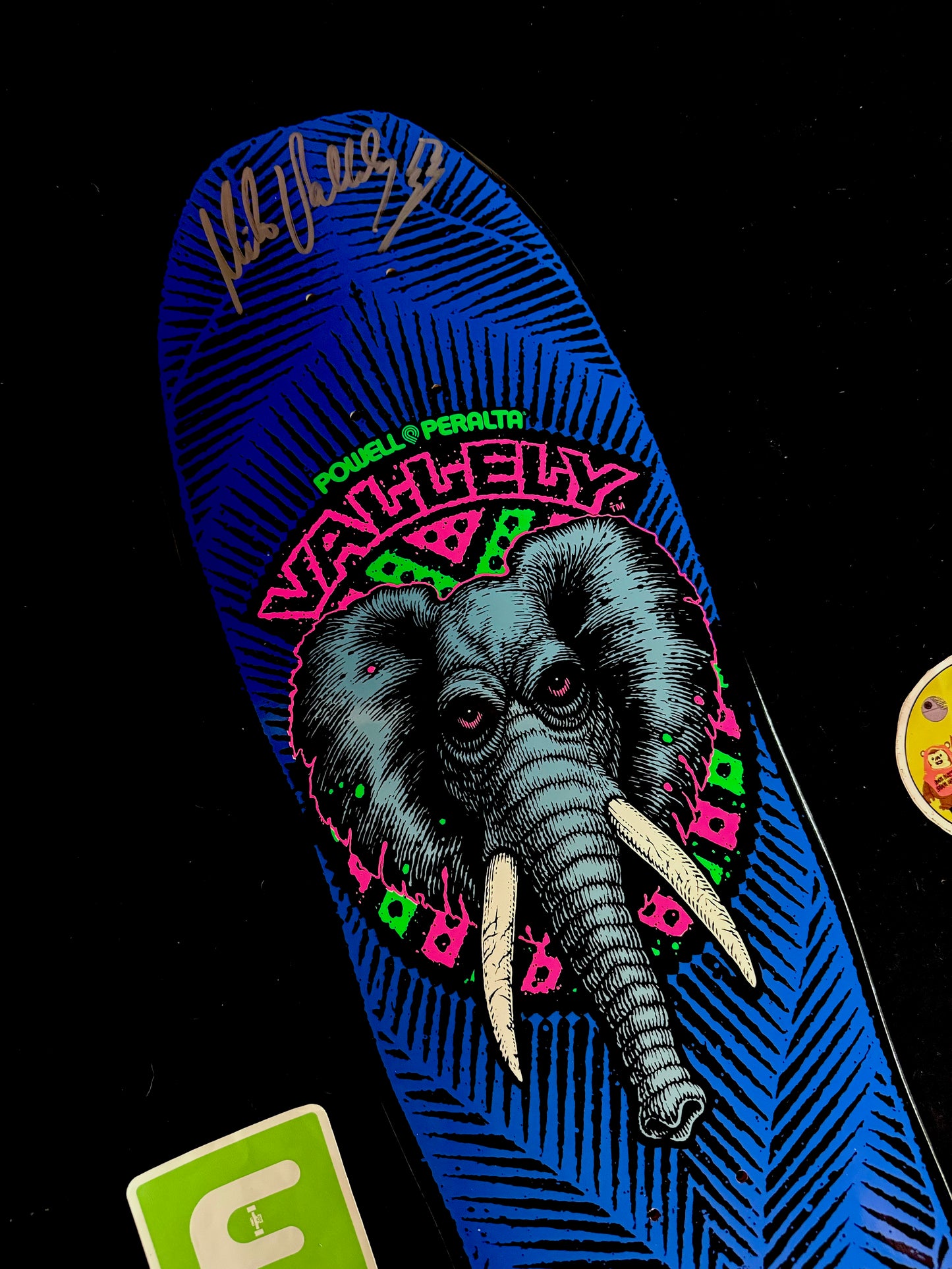 Signed Mike Vallely Autographed Skateboard Deck BlackLight Elephant Powell Peralta