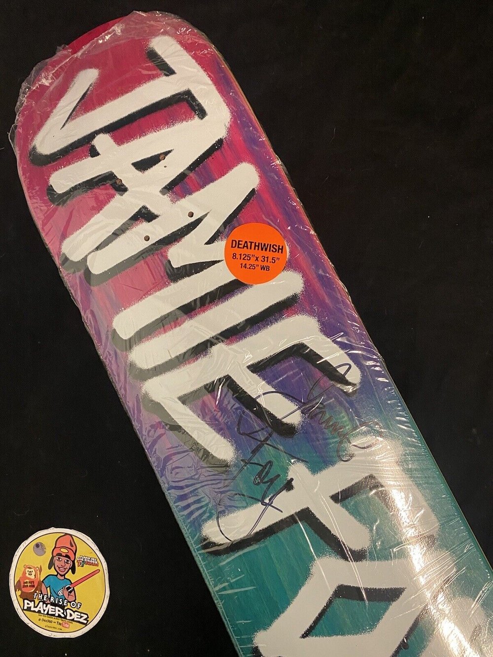 Signed Jamie Foy Deathwish Autographed Skateboard Deck Pink Teal Gang Name Credo