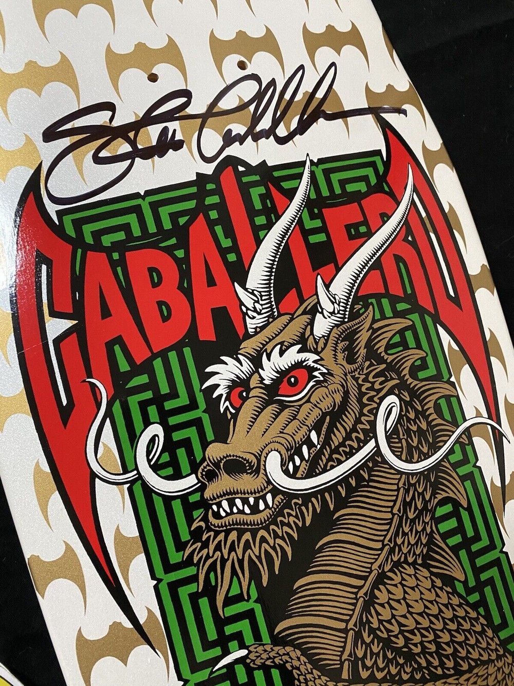 Signed Steve Caballero Autographed Skateboard Deck Powell Peralta White Gold Bats