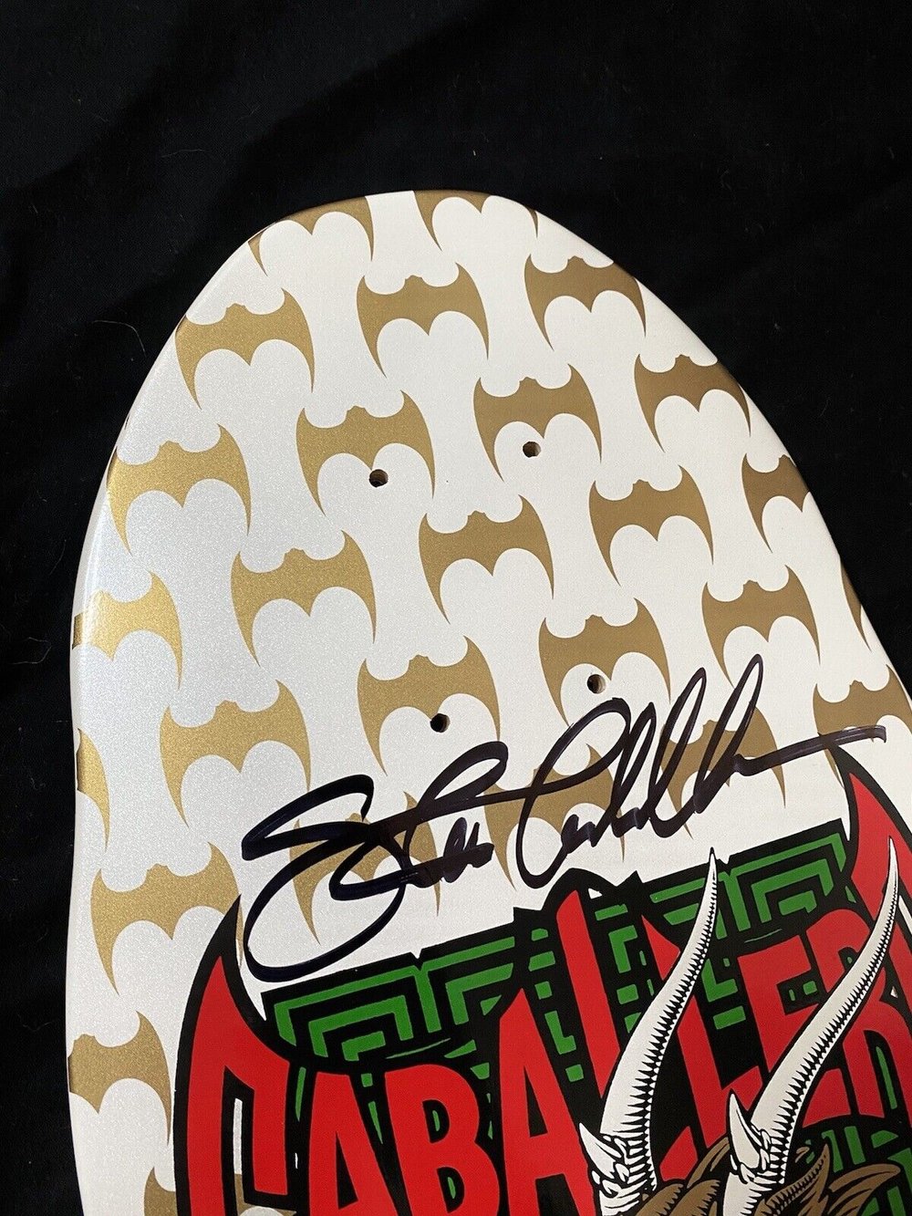 Signed Steve Caballero Autographed Skateboard Deck Powell Peralta White Gold Bats