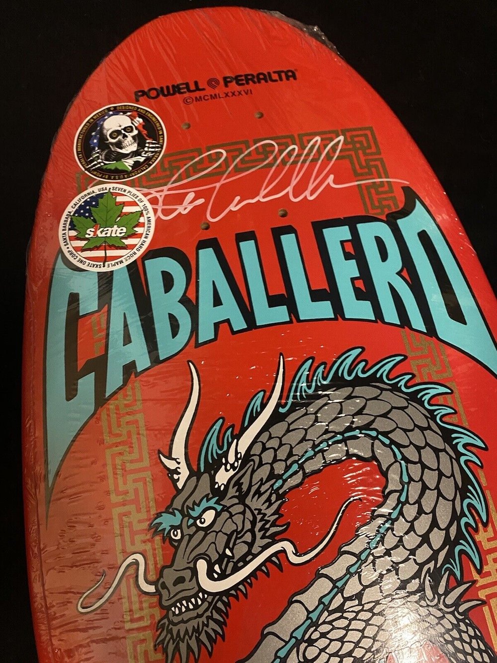 Signed Steve Caballero Powell Peralta Red Silver Dragon Autographed Skateboard Deck