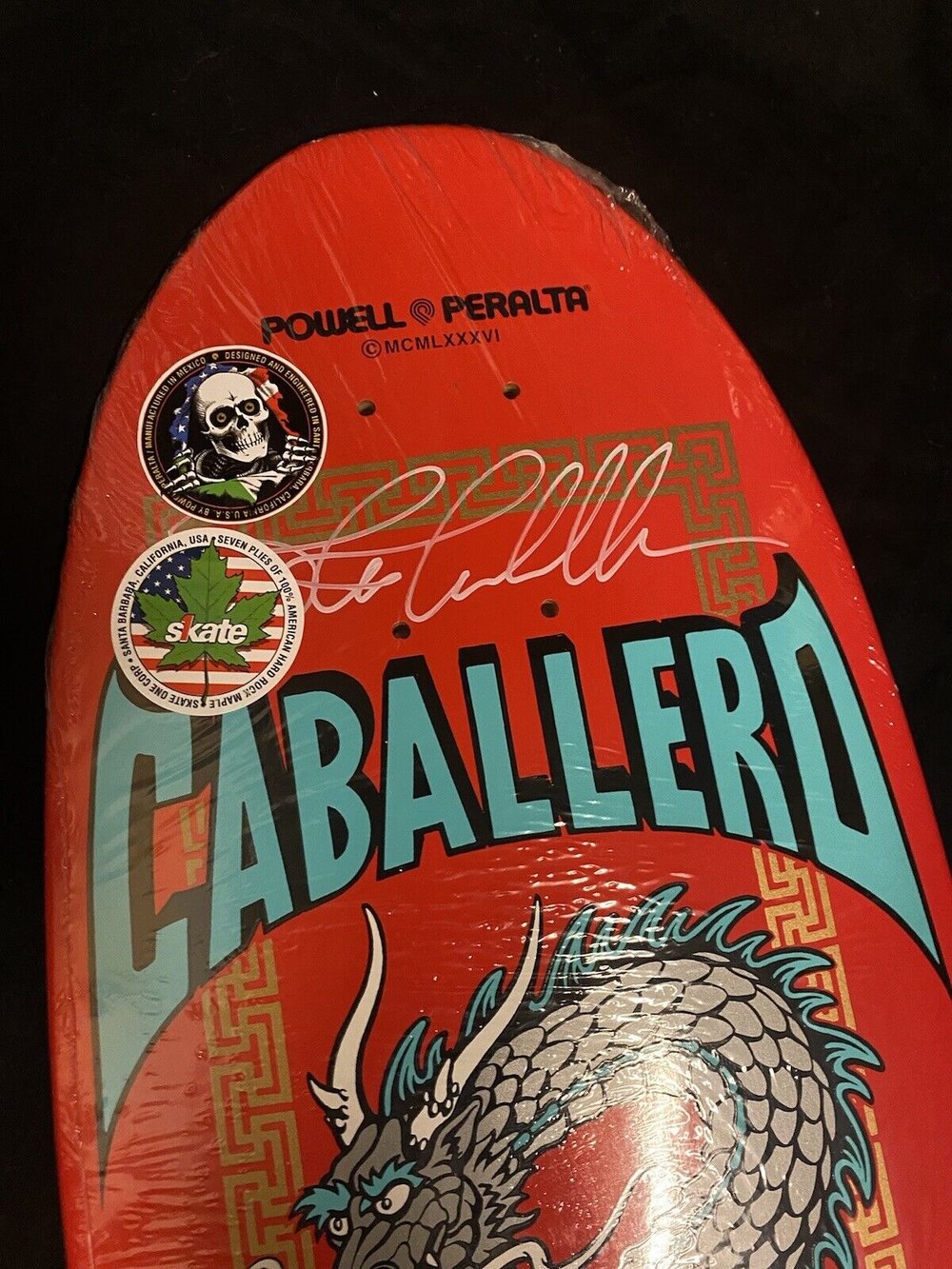 Signed Steve Caballero Powell Peralta Red Silver Dragon Autographed Skateboard Deck