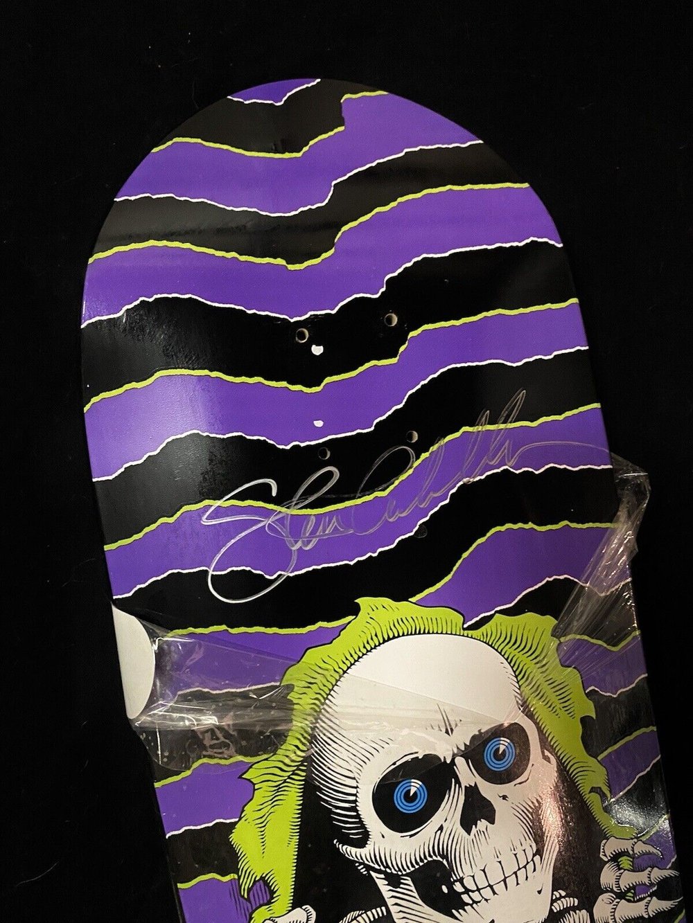 Signed Steve Caballero Powell Peralta Autographed Skateboard Deck 2011 Ripper Skull Neon