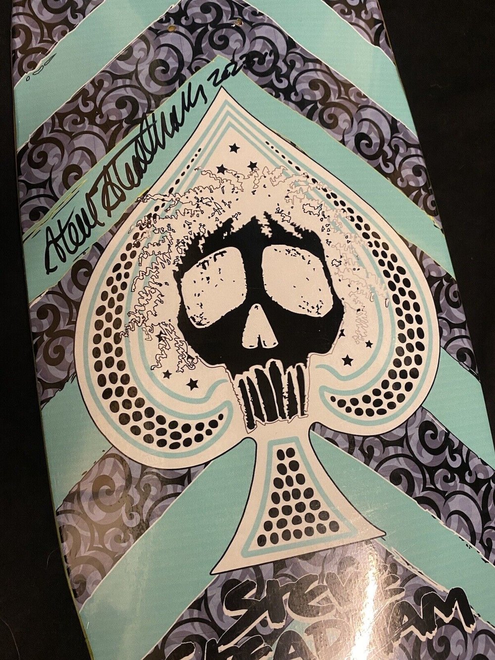 Signed Steve Steadham Autographed Skateboard Deck Blue Ace Card Hall