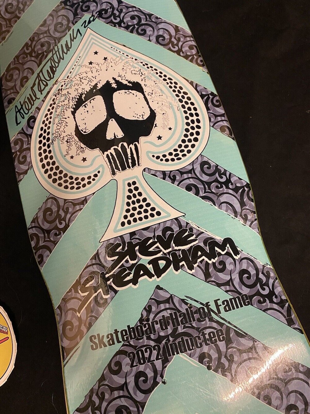 Signed Steve Steadham Autographed Skateboard Deck Blue Ace Card Hall