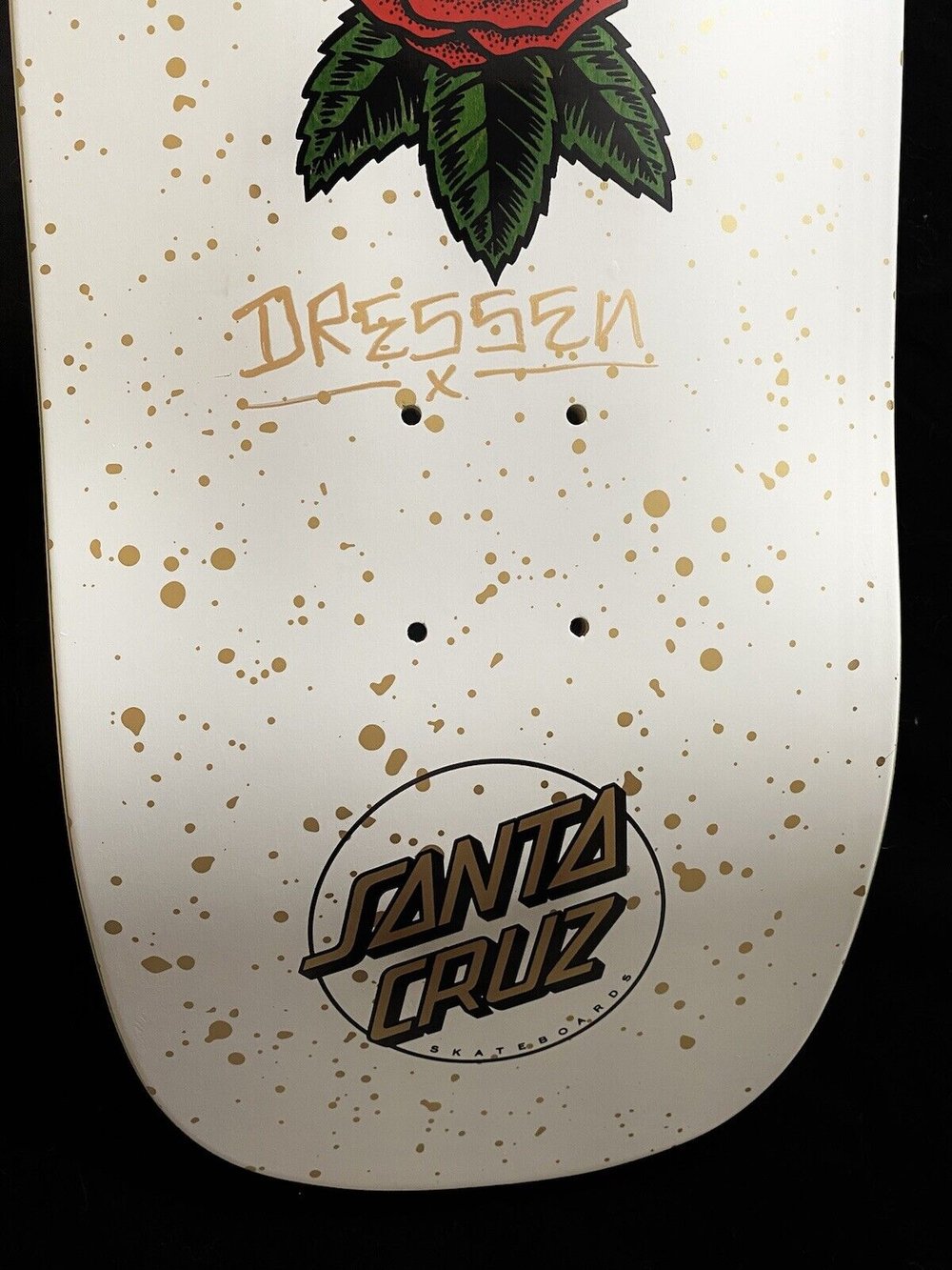 Signed Eric Dressen Autographed Skateboard Deck Santa Cruz White Rose Gold