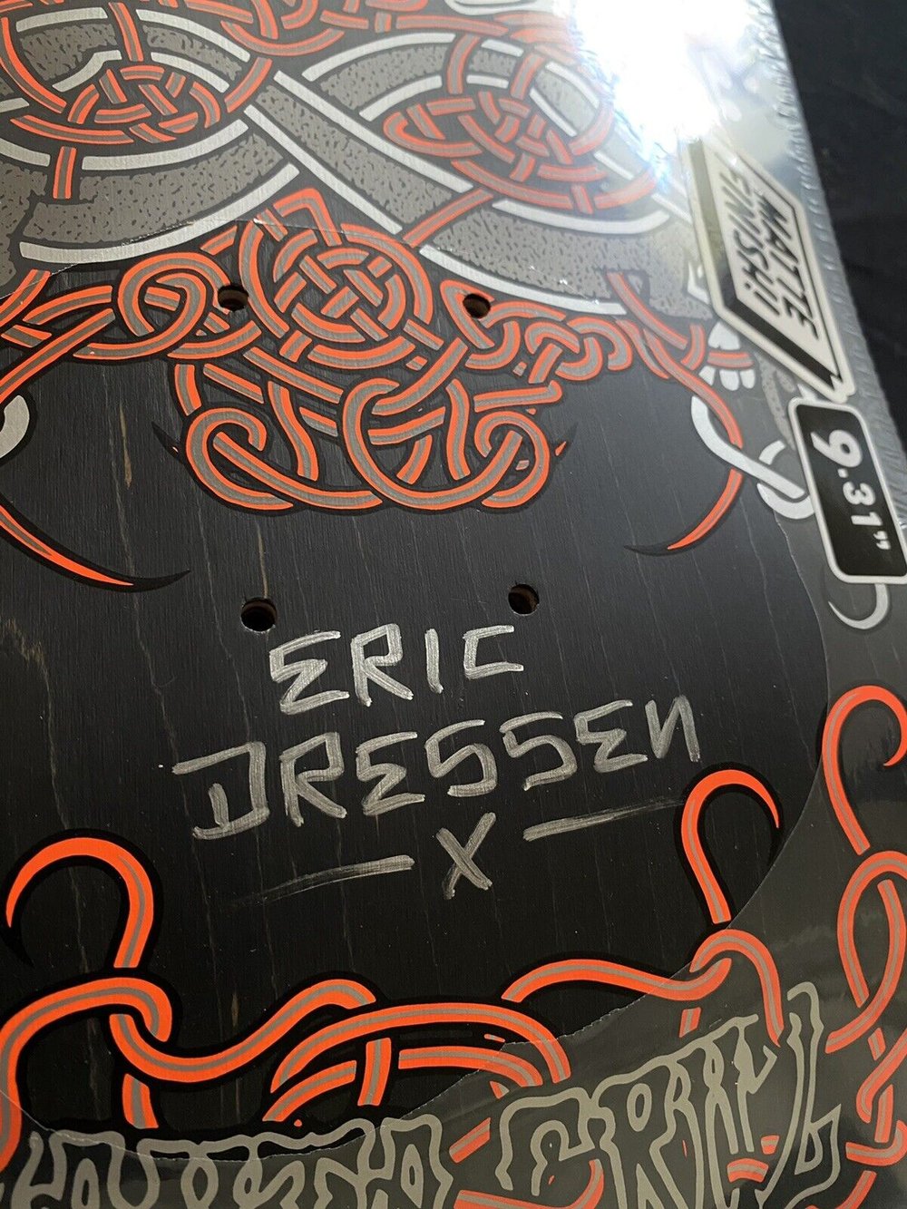 Signed Eric Dressen Santa Cruz Autographed Skateboard Deck Matte Black 9.31