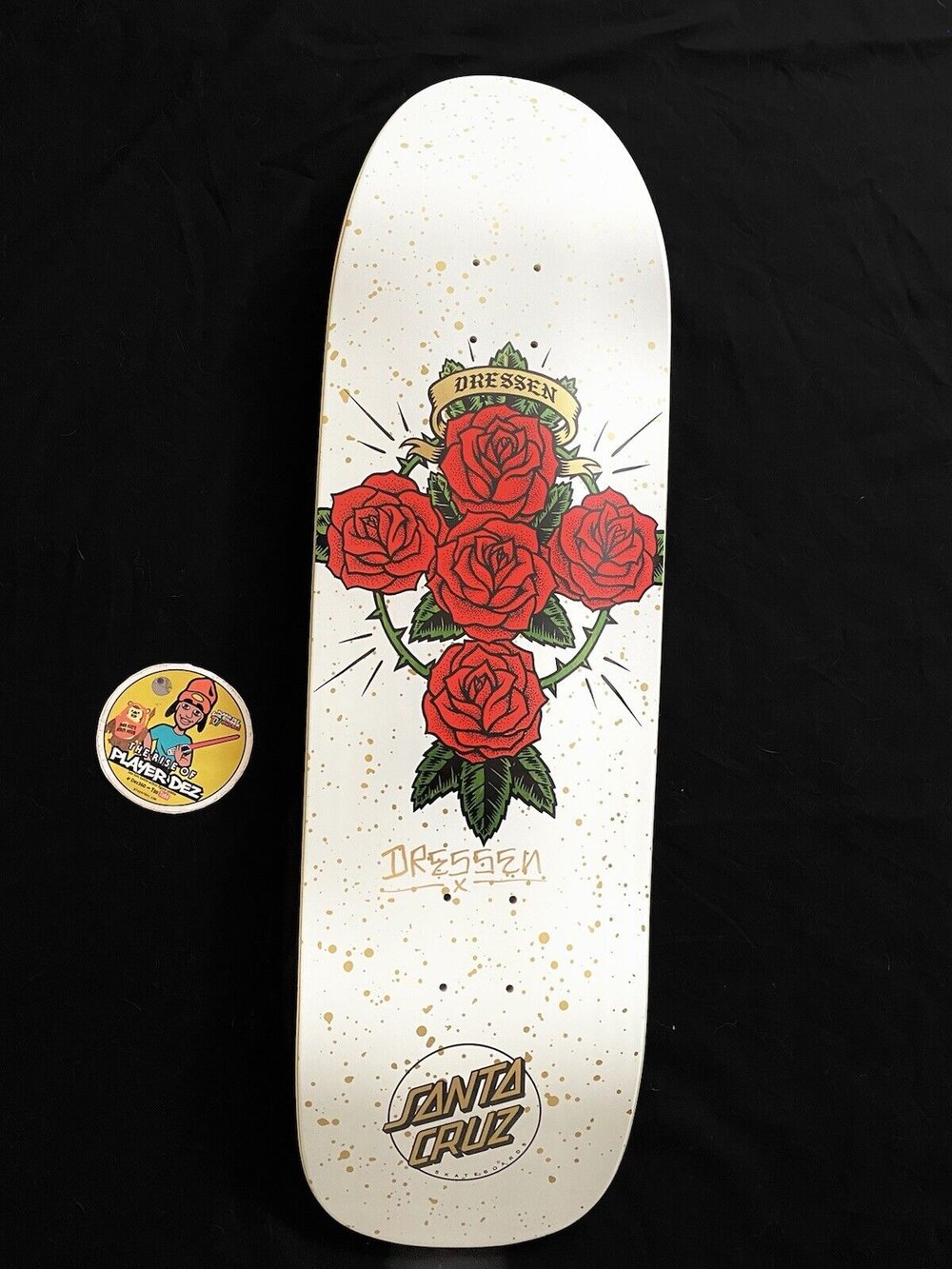 Signed Eric Dressen Autographed Skateboard Deck Santa Cruz White Rose Gold