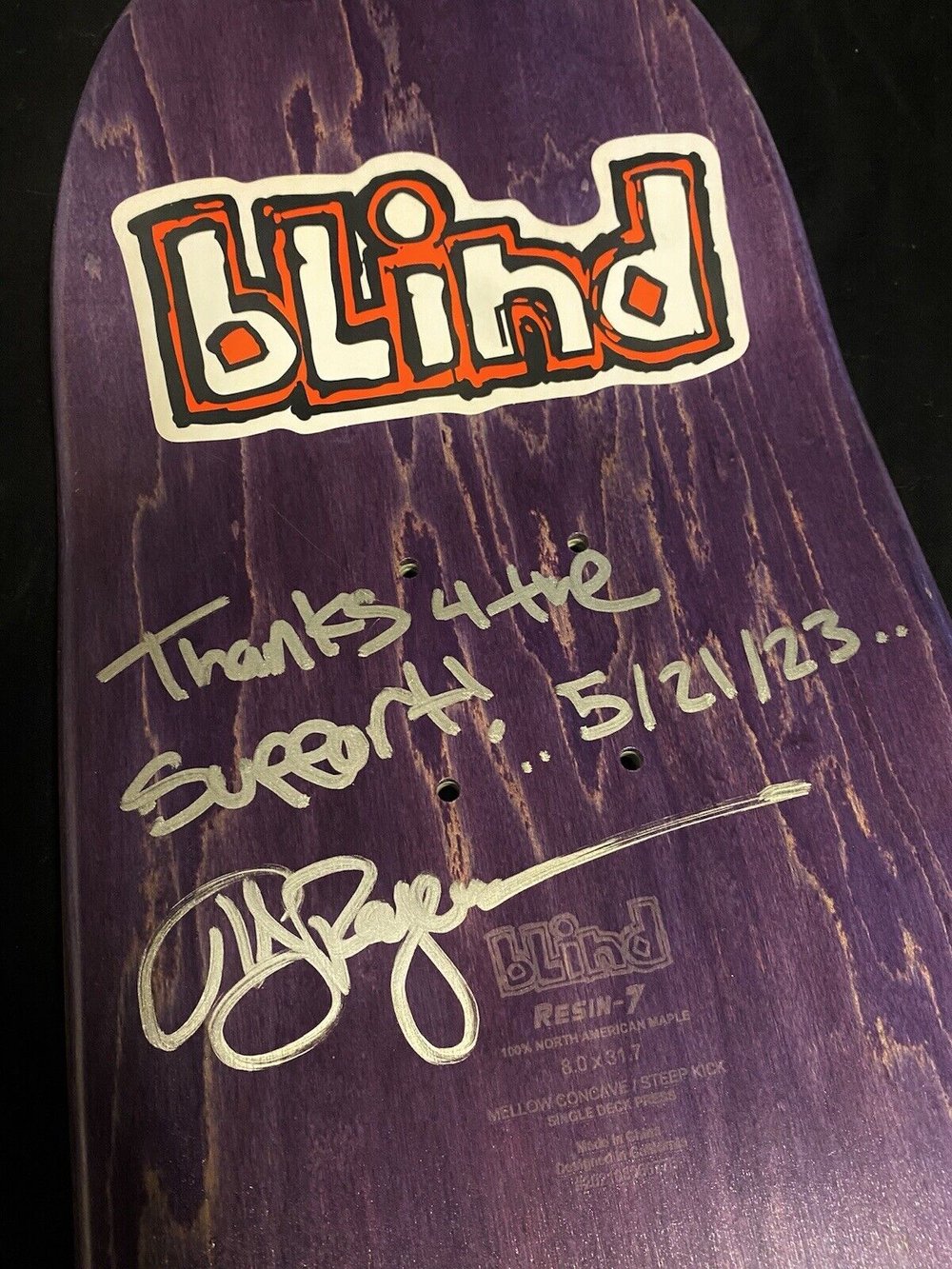 Signed TJ Rogers Blind Reaper Imposter Autographed Skateboard Deck