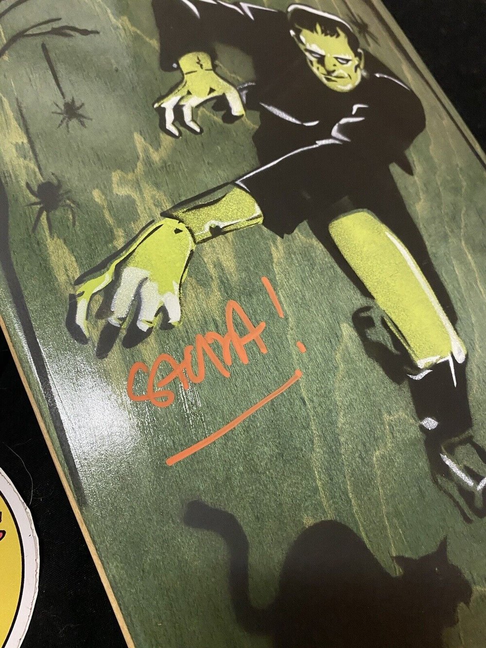 Signed Steve Alba SALBA Autographed Skateboard Deck Frankenstein Halloween Spray Art