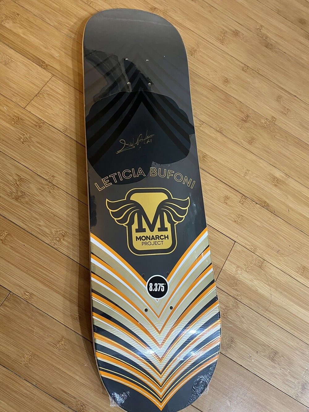 Signed Leticia Bufoni Monarch Project Autographed Skateboard Deck 8.375 Orange Gold