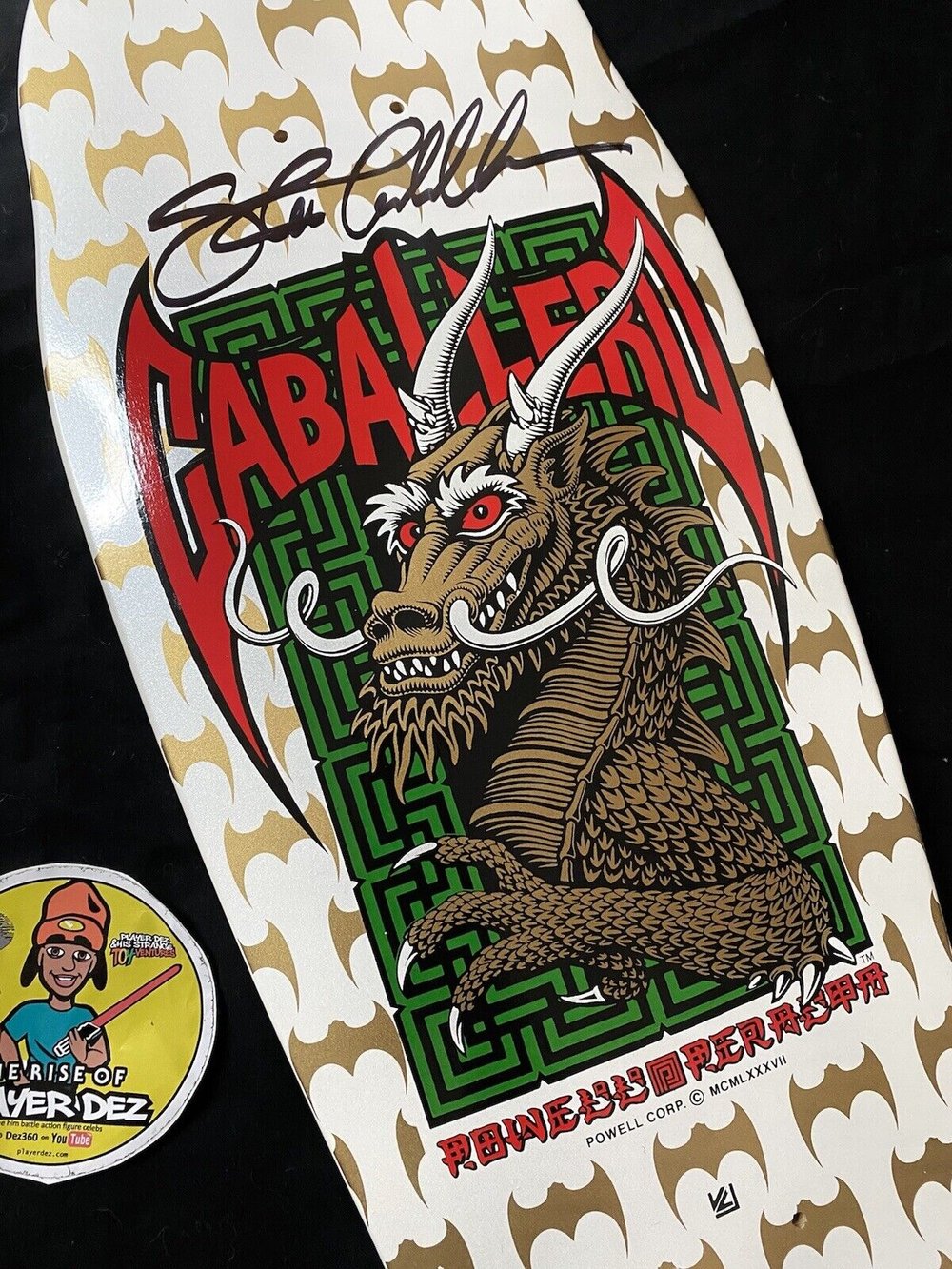 Signed Steve Caballero Autographed Skateboard Deck Powell Peralta White Gold Bats