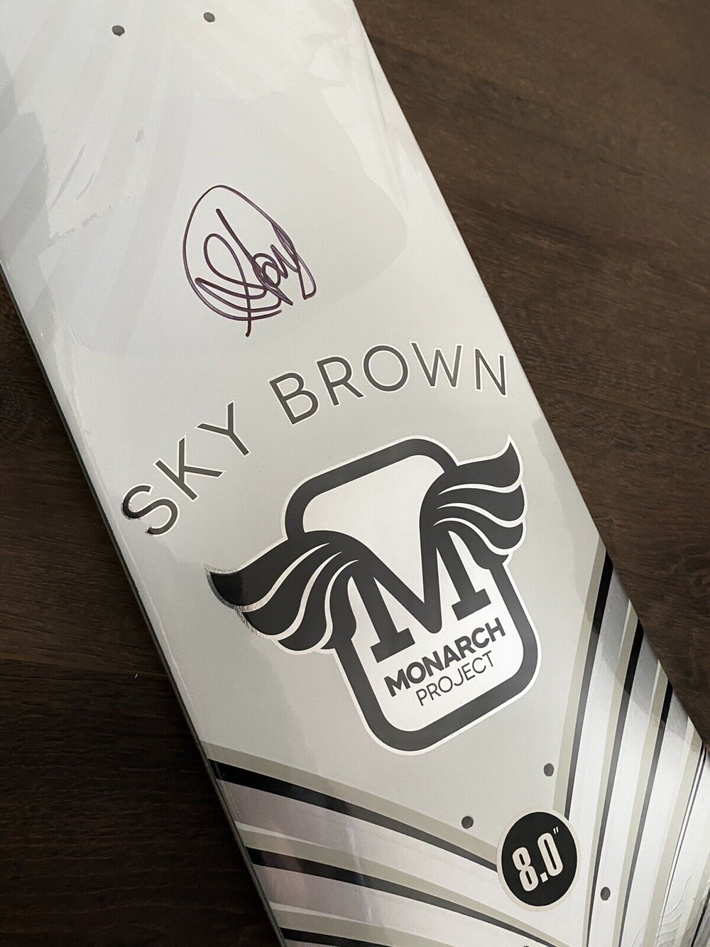 Signed Sky Brown Monarch Project Autographed Skateboard Deck Silver