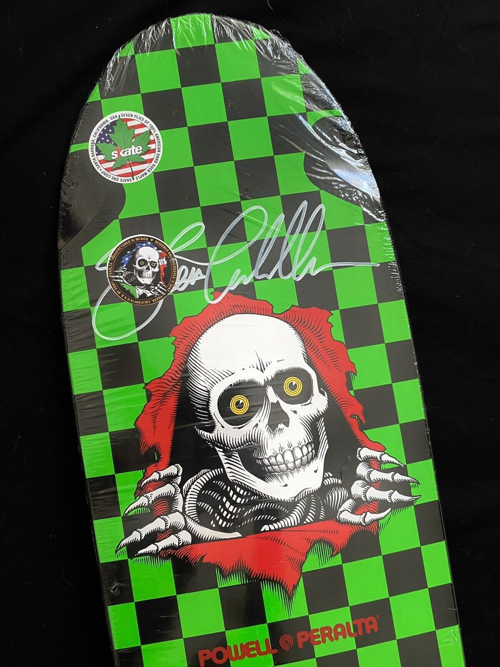 Signed Steve Caballero Ripper Autographed Skateboard Deck Black Green Shaped Powell Peralta