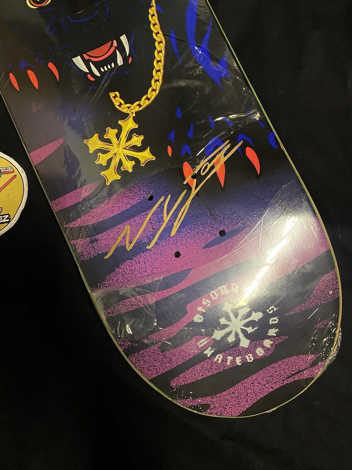 Signed Nyjah Huston Disorder Autographed Skateboard Deck Panther 8.125 Gold