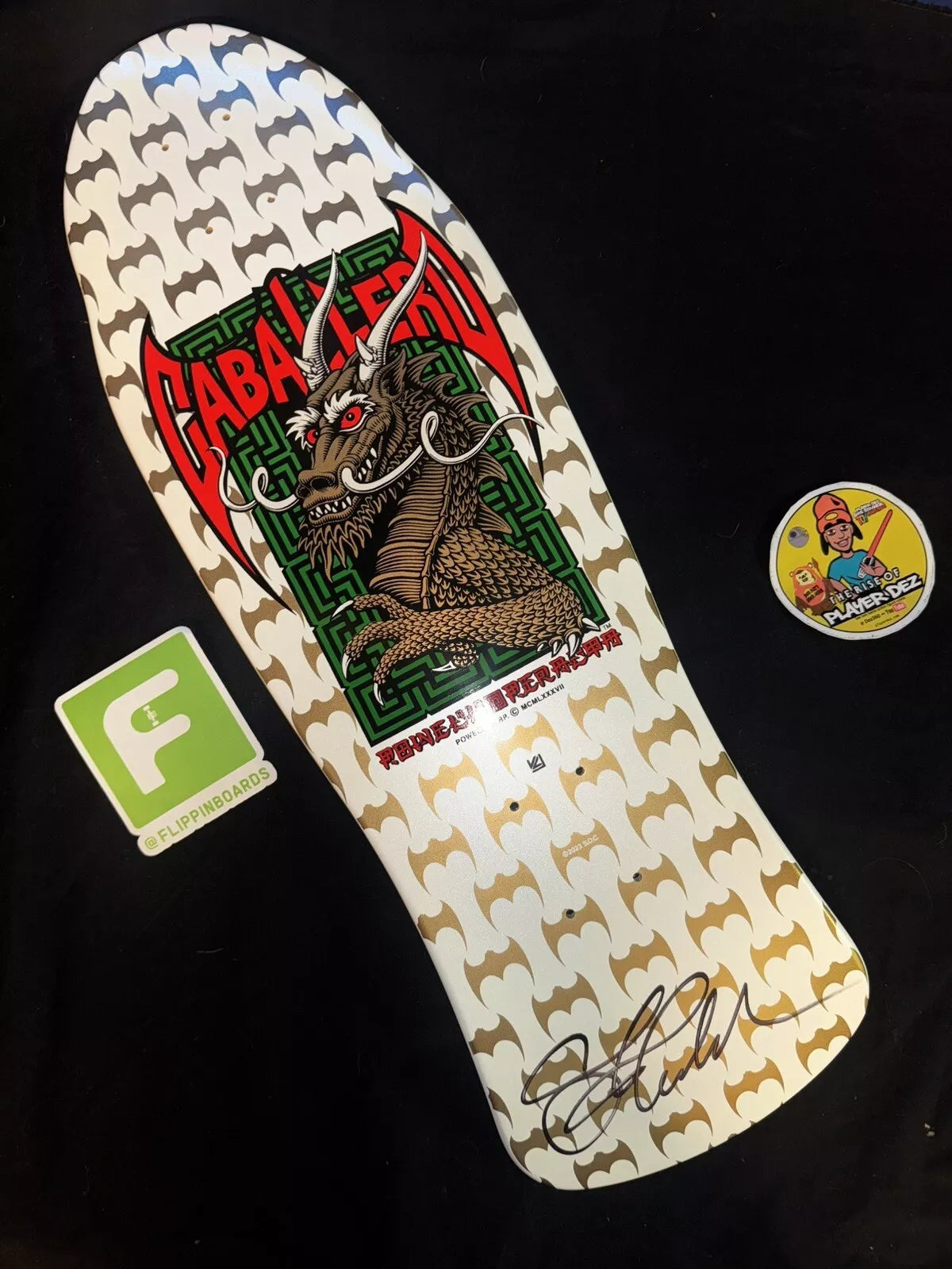 Steve Caballero Signed White Bats Autographed Powell Peralta Skateboard Deck