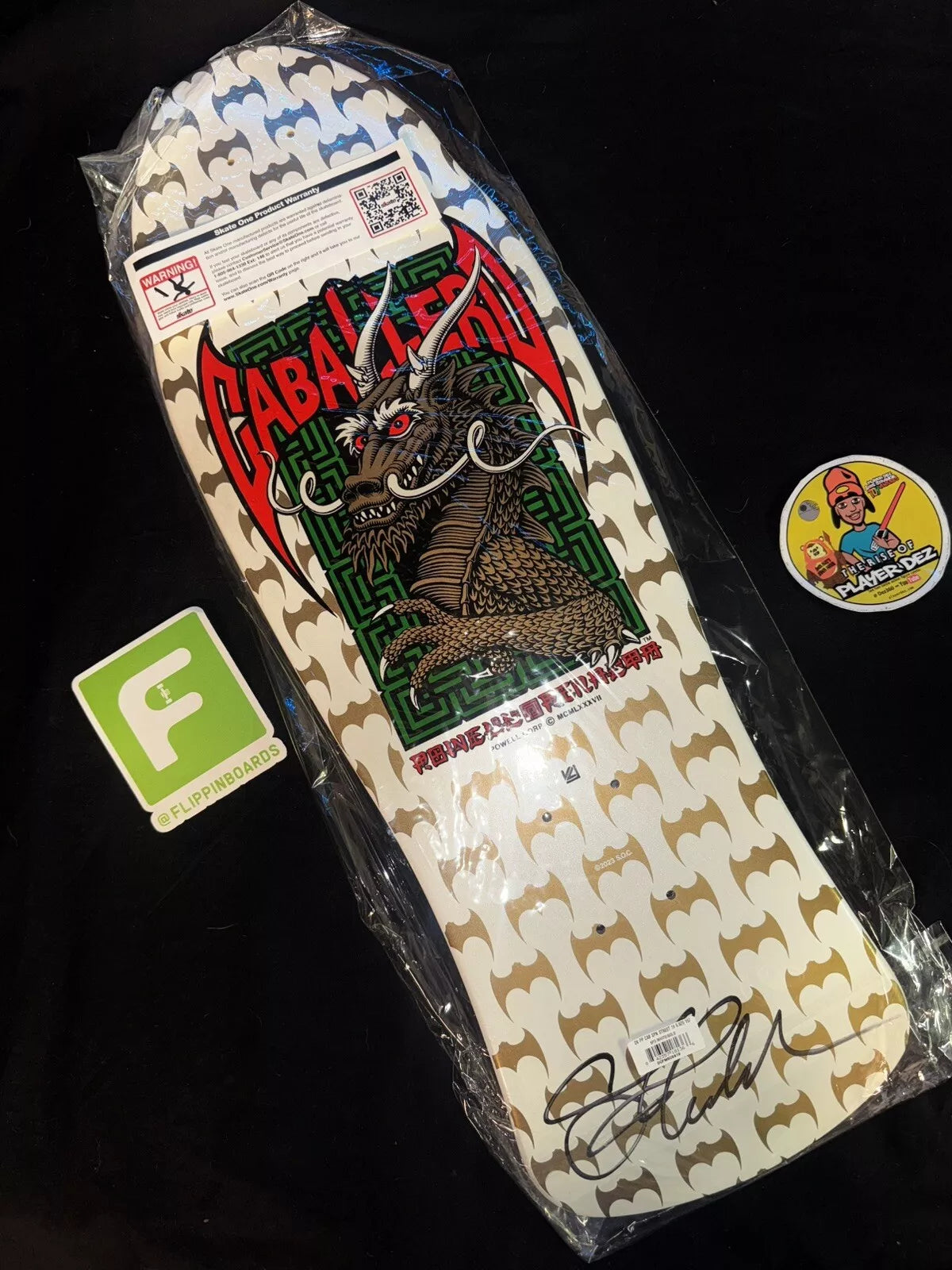 Steve Caballero Signed White Bats Autographed Powell Peralta Skateboard Deck