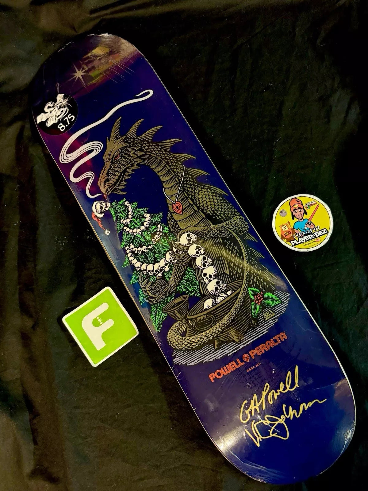 George Powell Signed VC Johnson Gold Foil Dragon Bones Brigade Autographed Skateboard Deck