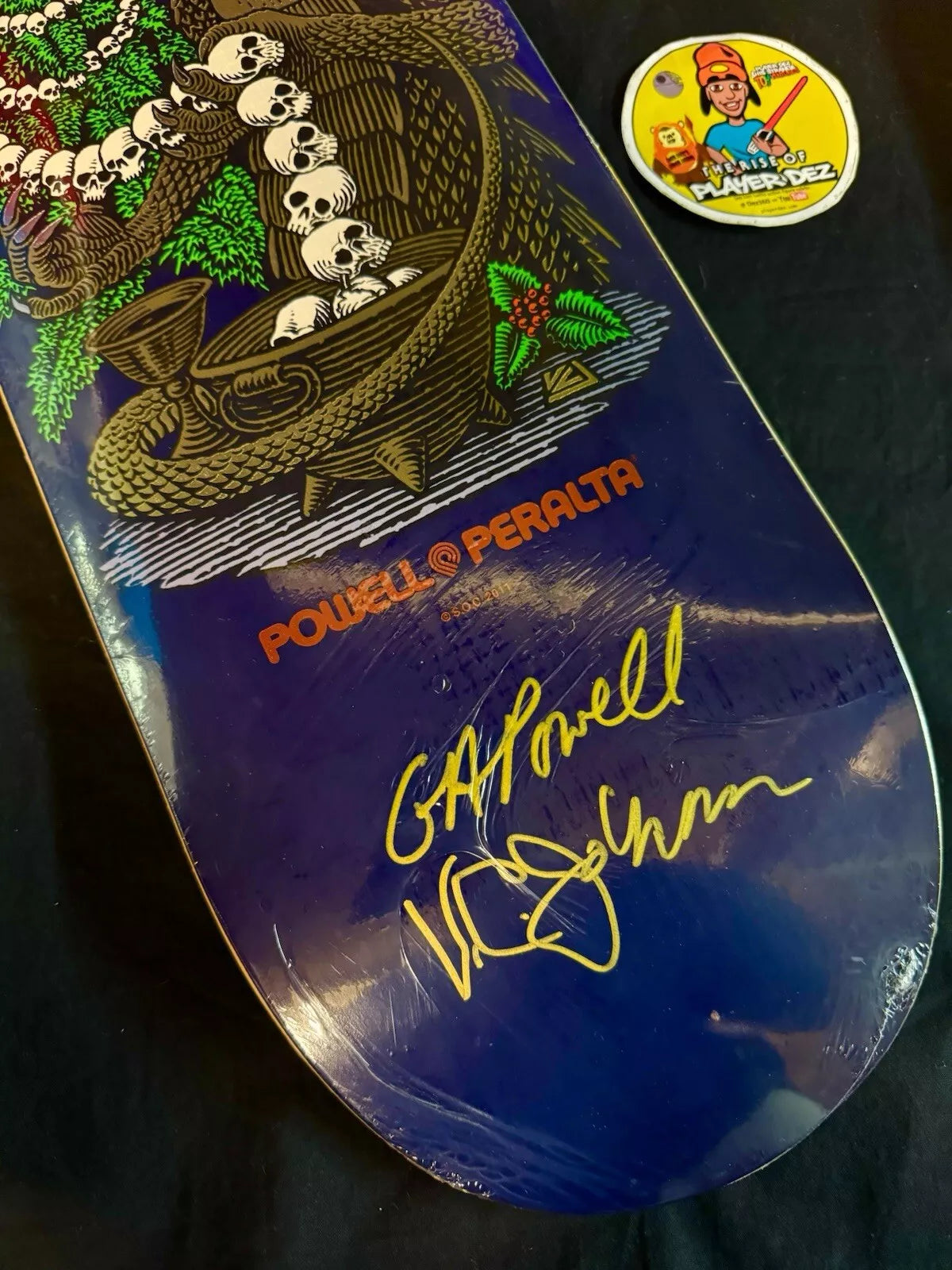George Powell Signed VC Johnson Gold Foil Dragon Bones Brigade Autographed Skateboard Deck