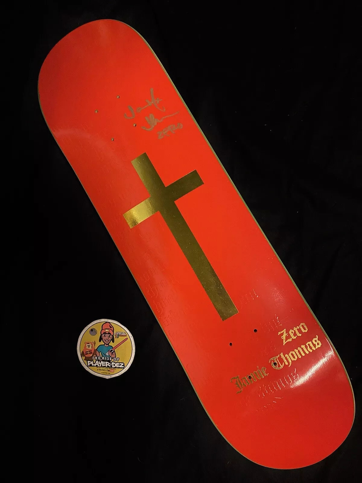 Jamie Thomas Signed Red Gold Cross Autographed Zero Skateboard Deck