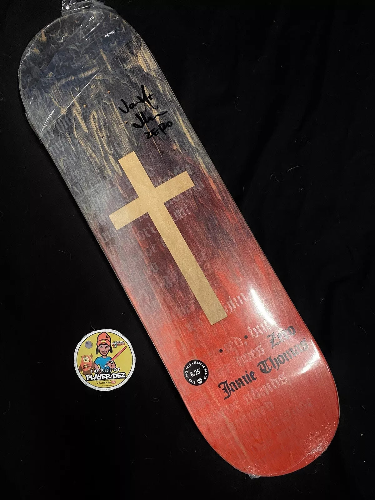 Jamie Thomas Signed DIE CUT Red Black Cross Autographed Zero Skateboard Deck
