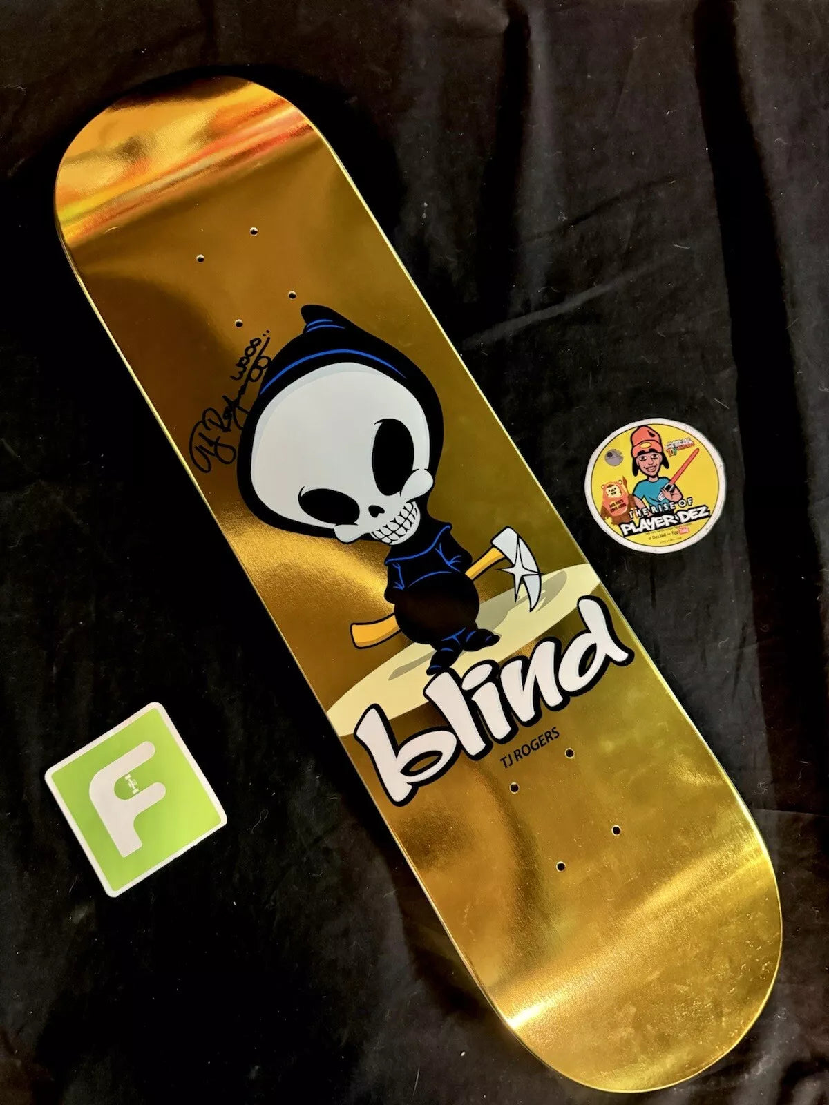 TJ Rogers Signed Gold Foil Blind Reaper Autographed Skateboard Deck