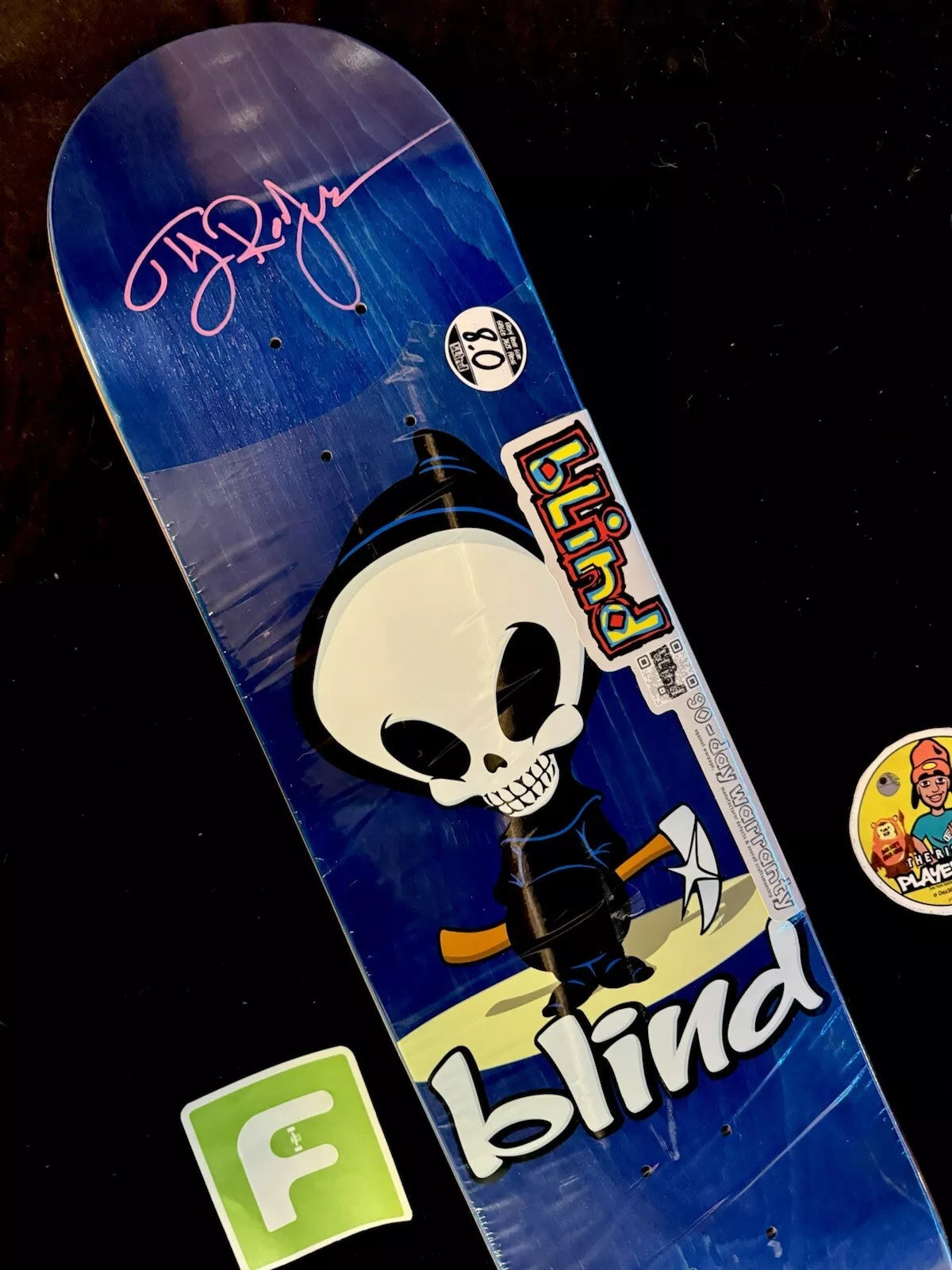 TJ Rogers Signed Blind Reaper Blue Pink Autographed Skateboard Deck