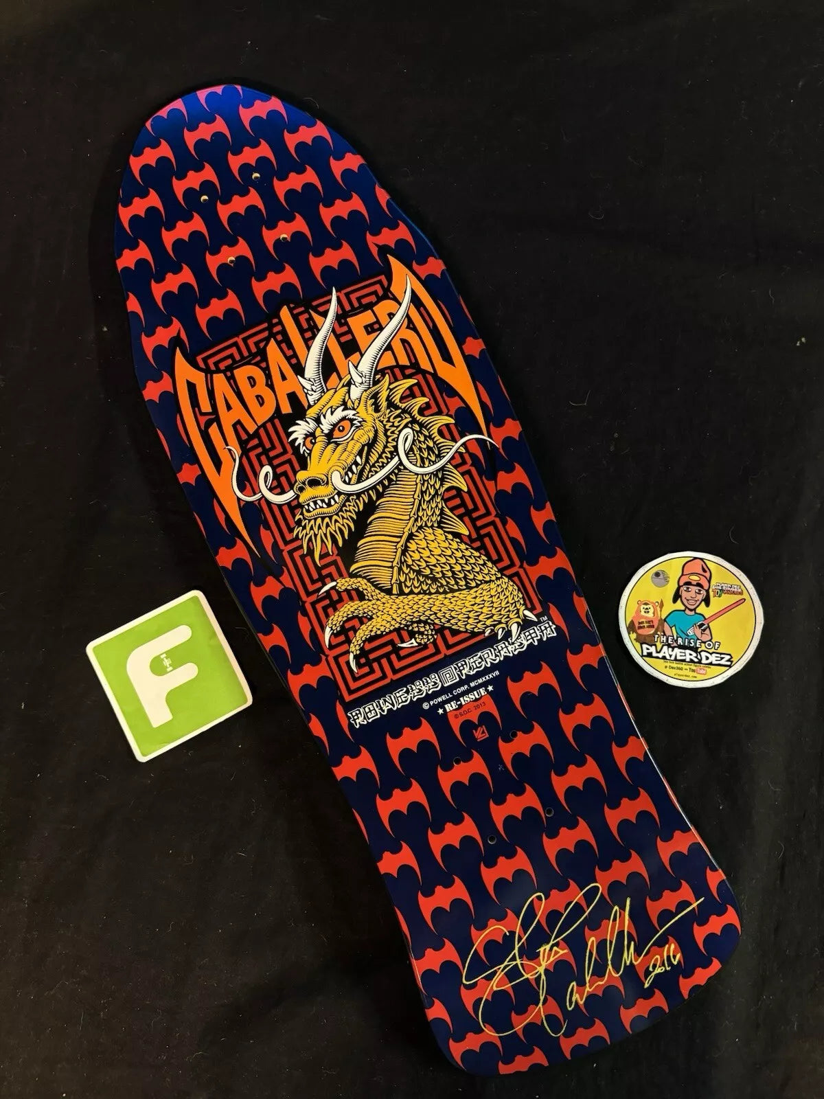 Steve Caballero Signed Navy Autographed Skateboard Deck Gold Bats Powell Peralta