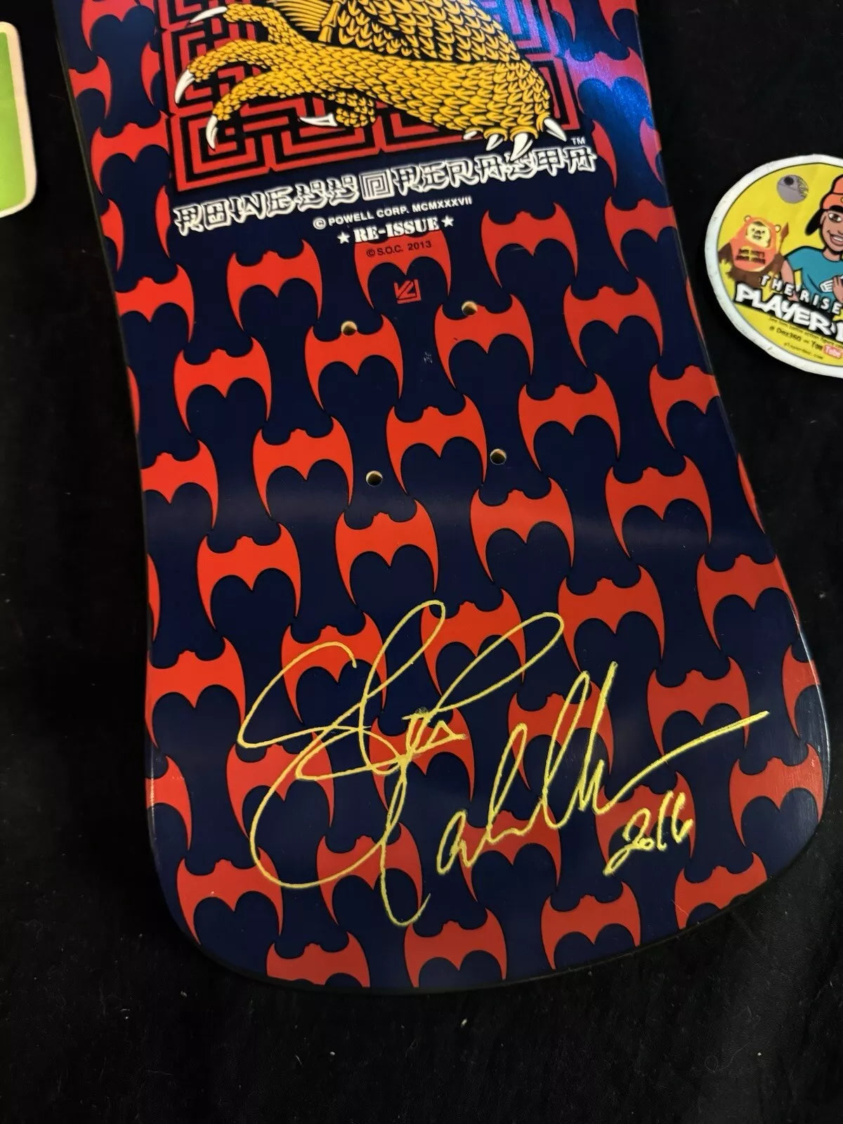 Steve Caballero Signed Navy Autographed Skateboard Deck Gold Bats Powell Peralta