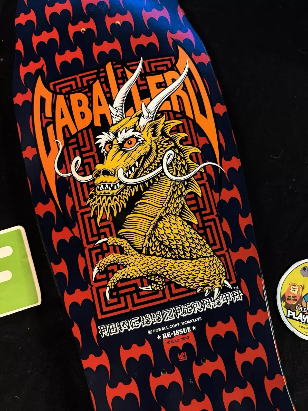 Steve Caballero Signed Navy Autographed Skateboard Deck Gold Bats Powell Peralta
