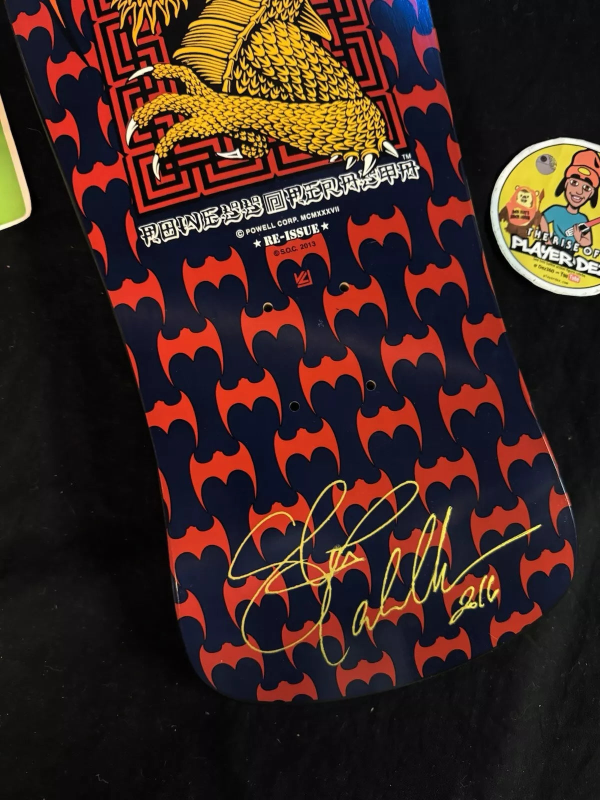 Steve Caballero Signed Navy Autographed Skateboard Deck Gold Bats Powell Peralta