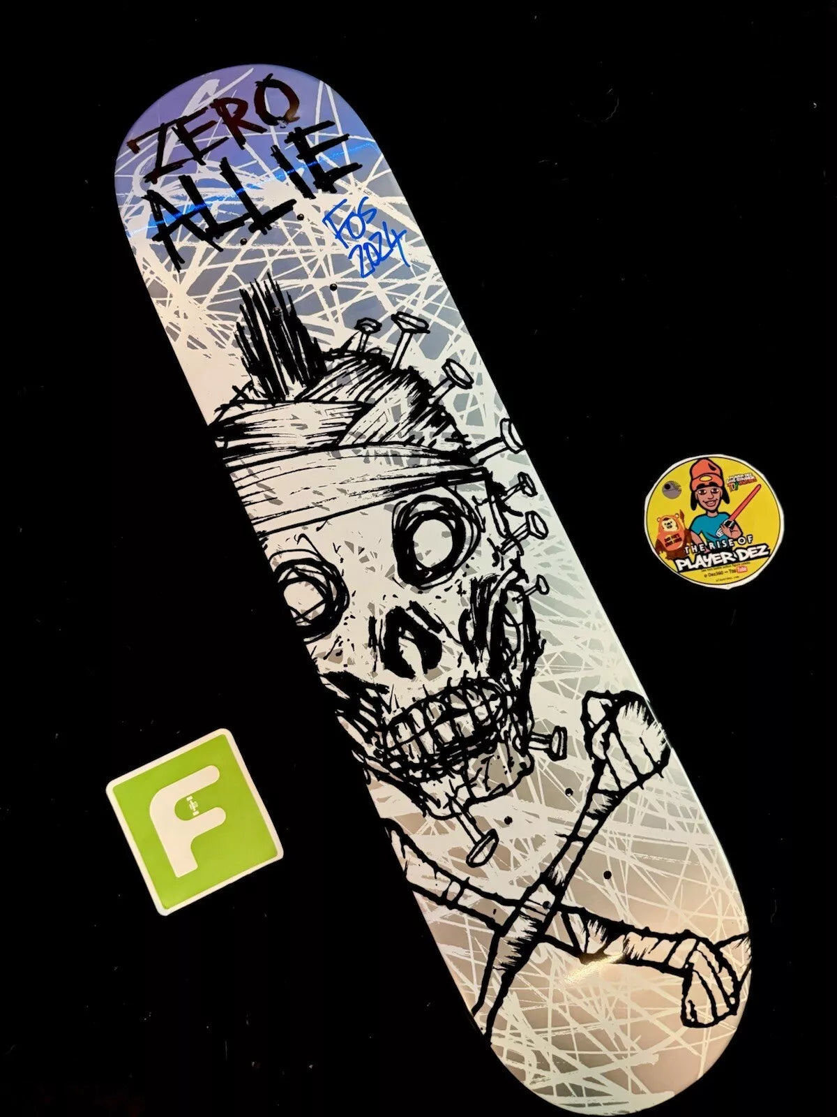 FOS Signed Graphic Zero Autographed Skateboard Deck Jon Allie 2007 Punk Skull