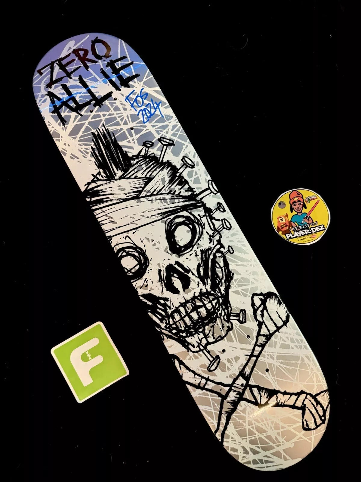 FOS Signed Graphic Zero Autographed Skateboard Deck Jon Allie 2007 Punk Skull