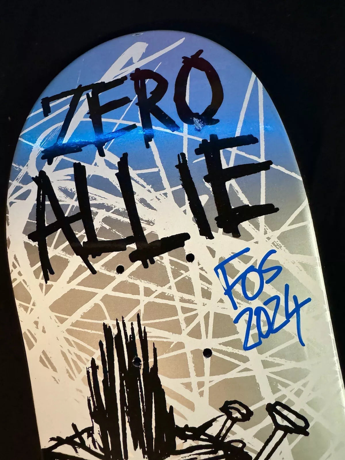 FOS Signed Graphic Zero Autographed Skateboard Deck Jon Allie 2007 Punk Skull