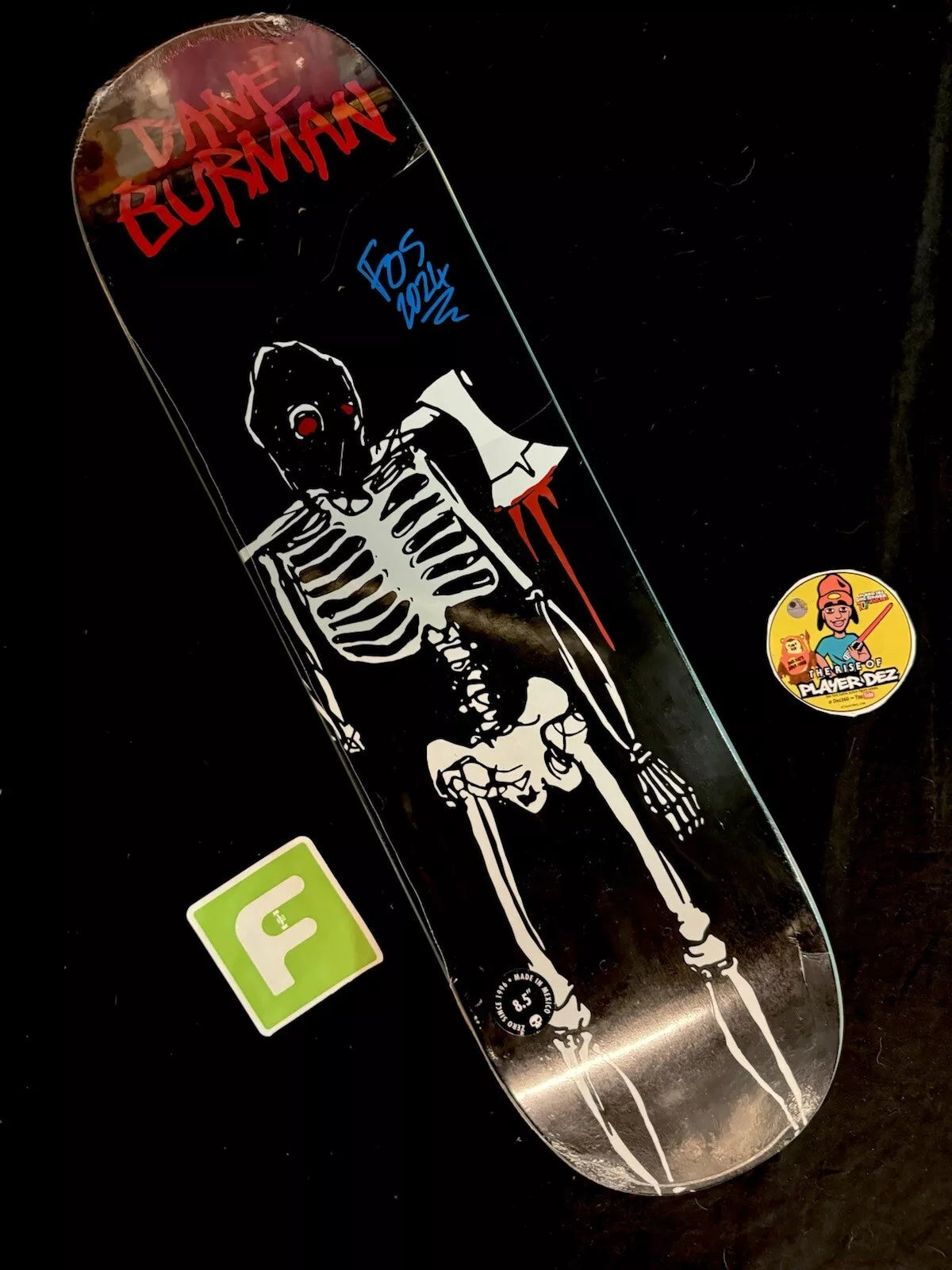 FOS Signed Dane Burman Skeleton Autographed Skateboard Deck 8.5" Zero Living Dead