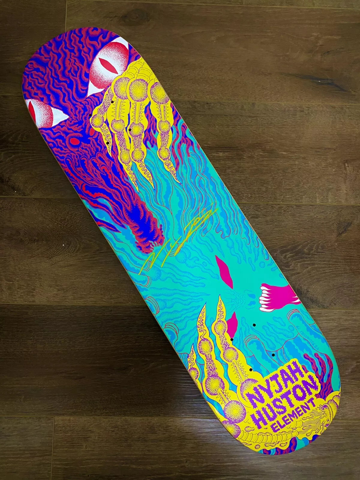 Signed Nyjah Huston Element Tetsunori Tawaraya Autographed Skateboard Deck
