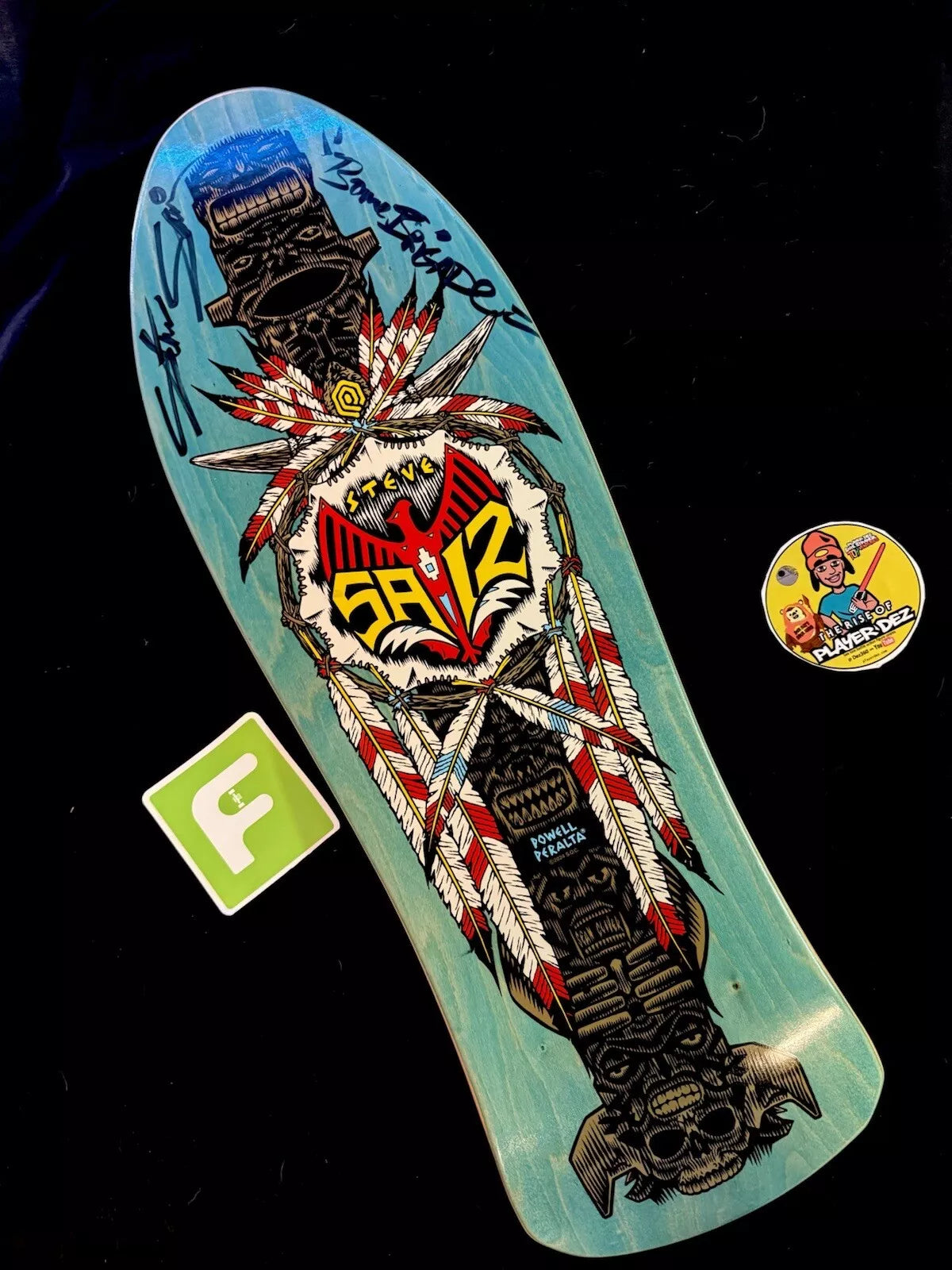 Signed Steve Saiz Autographed Skateboard Deck Totem Pole Teal Powell Peralta