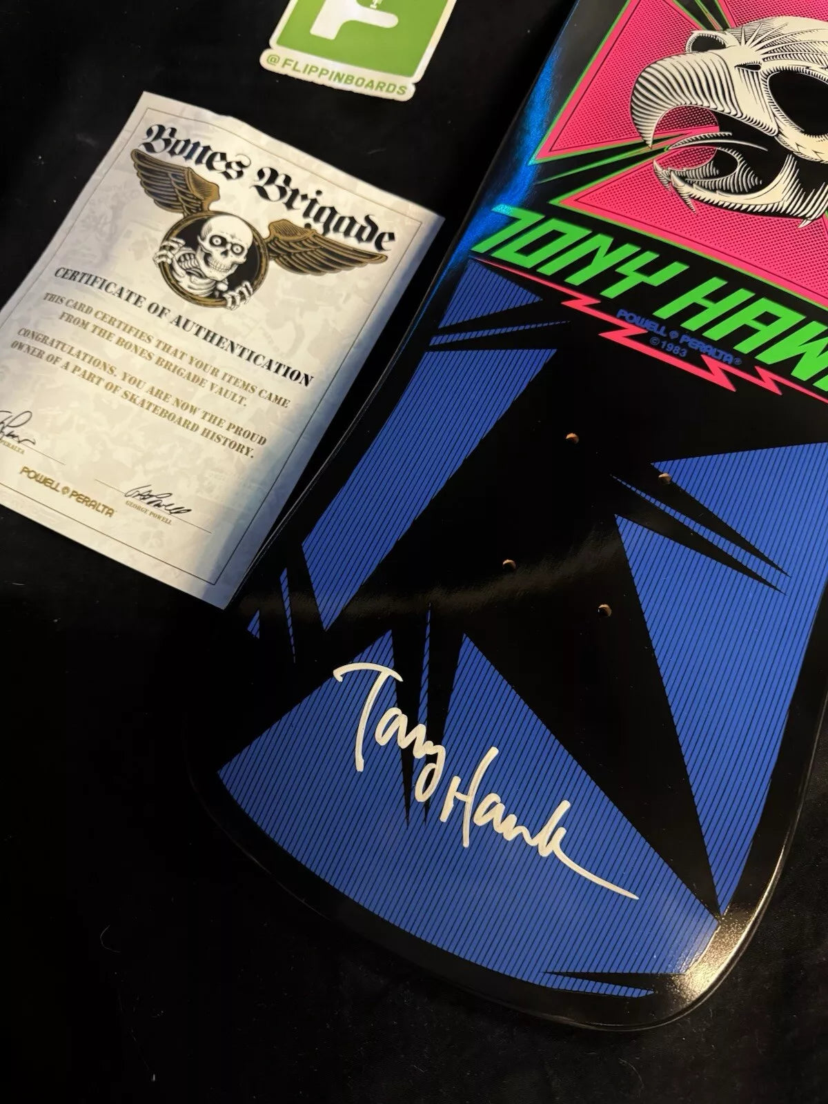 Tony Hawk Signed Bones Brigade COA Autographed Blacklight Series 14 Powell Skateboard Deck