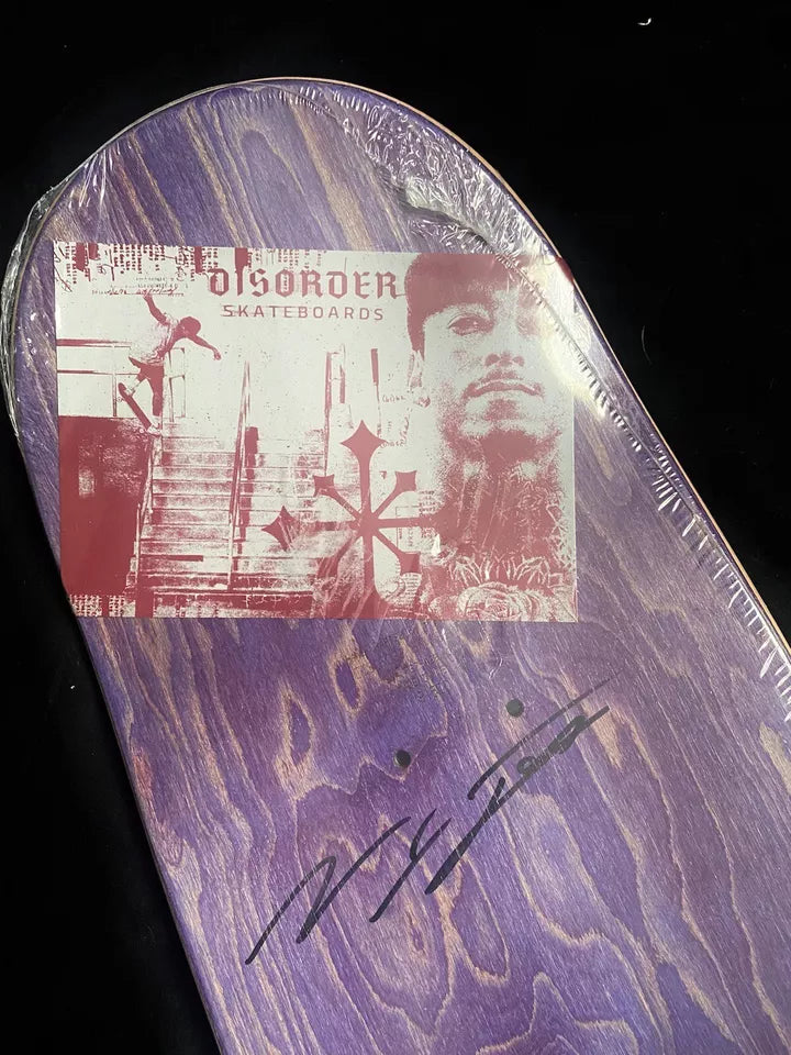 Nyjah Huston Signed Disorder Autographed Skateboard Deck Apocalypse Purple