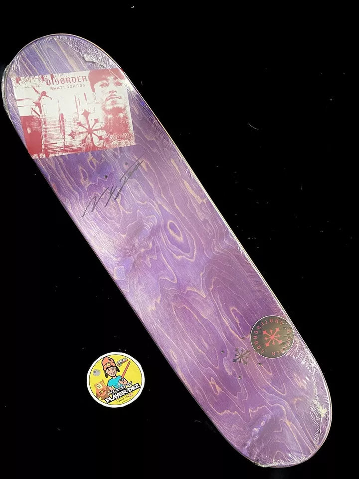 Nyjah Huston Signed Disorder Autographed Skateboard Deck Apocalypse Purple