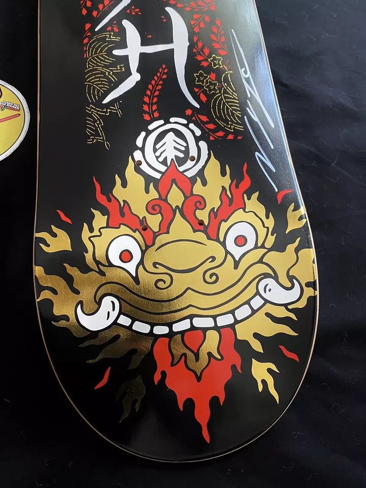 Nyjah Huston Signed Gold Foil Autographed Skateboard Deck Komodo Dragon Berrics Element
