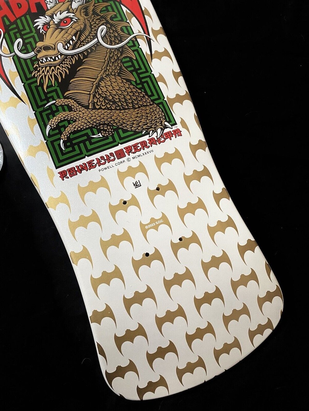 Signed Steve Caballero Autographed Skateboard Deck Powell Peralta White Gold Bats