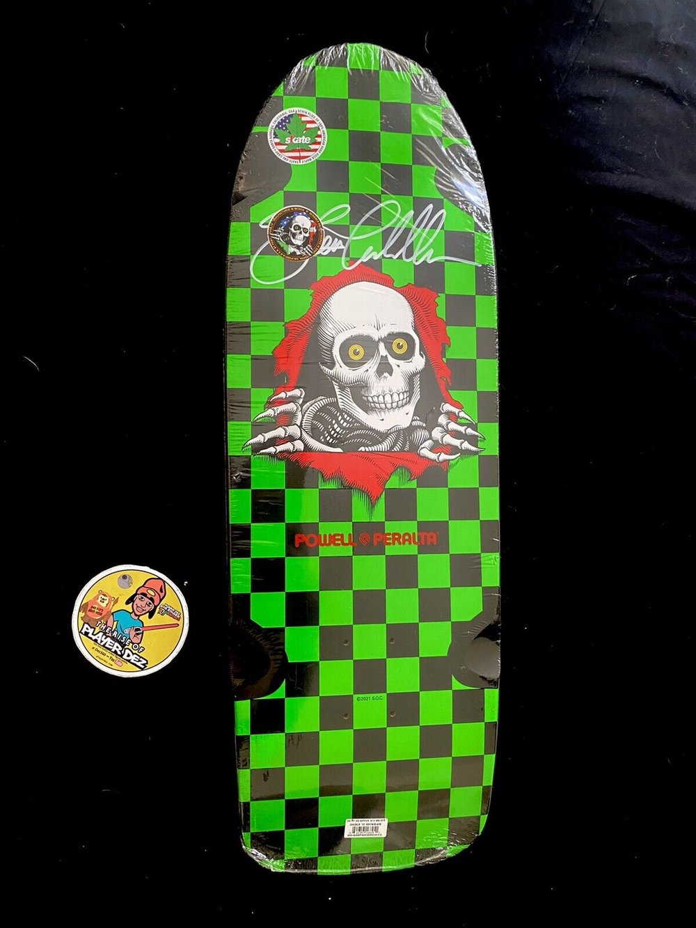 Signed Steve Caballero Ripper Autographed Skateboard Deck Black Green Shaped Powell Peralta