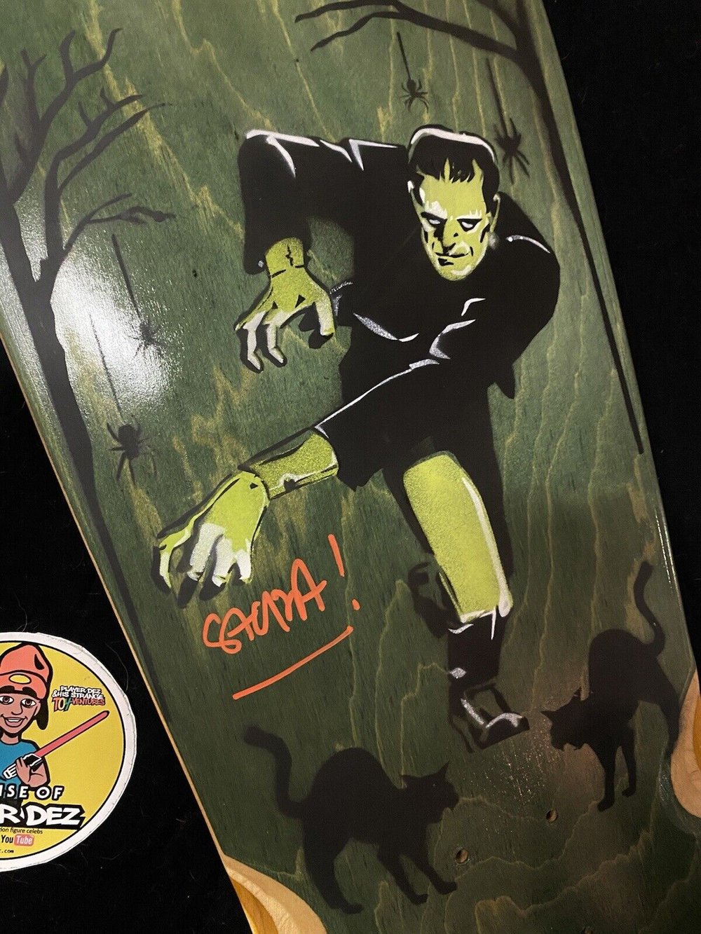 Signed Steve Alba SALBA Autographed Skateboard Deck Frankenstein Halloween Spray Art