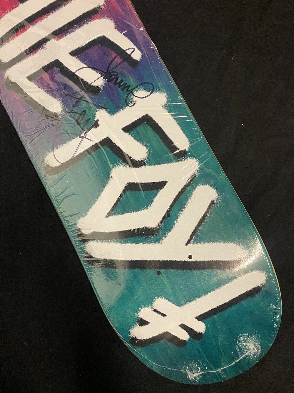 Signed Jamie Foy Deathwish Autographed Skateboard Deck Pink Teal Gang Name Credo