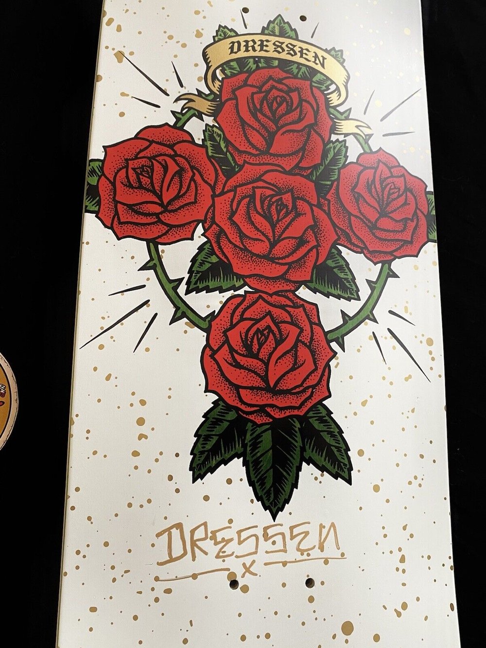 Signed Eric Dressen Autographed Skateboard Deck Santa Cruz White Rose Gold