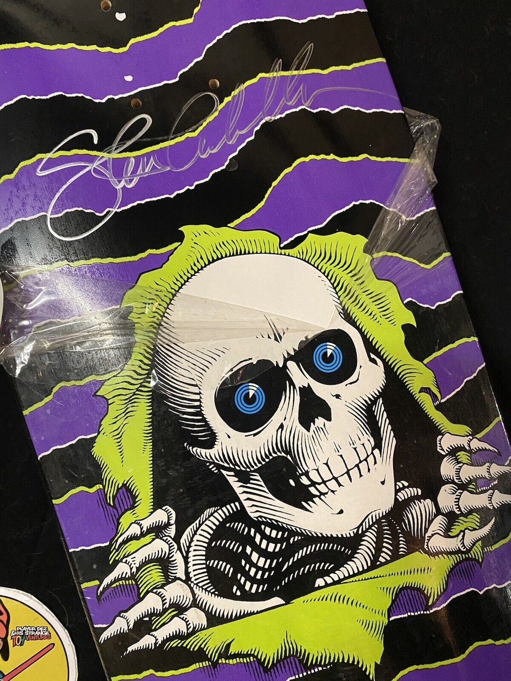 Signed Steve Caballero Powell Peralta Autographed Skateboard Deck 2011 Ripper Skull Neon